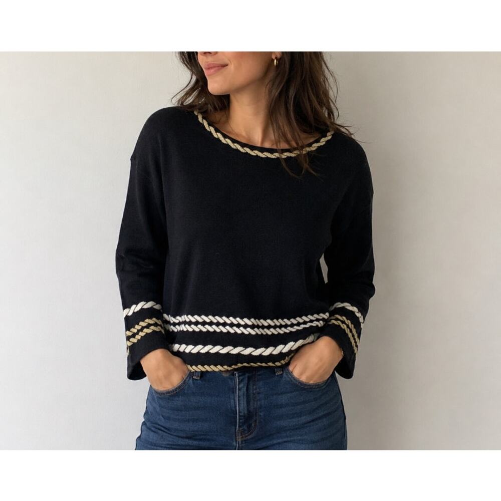 Womens St. John Sport Black Nautical Rope Sweater Size L EUC!